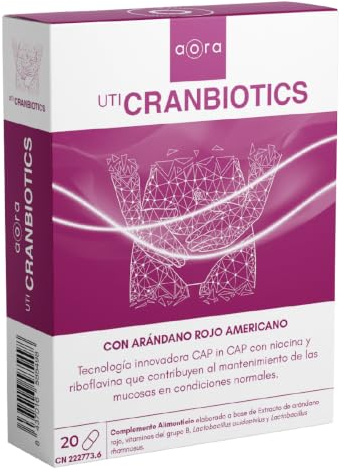 AORA UTI Cranbiotics - Probióticos Mujer 20 cápsulas | Arándano Rojo para Cistitis | Tratamiento de Candidiasis | Flora Íntima y Urinaria | Vitamina B | 100% Natural | Vegano