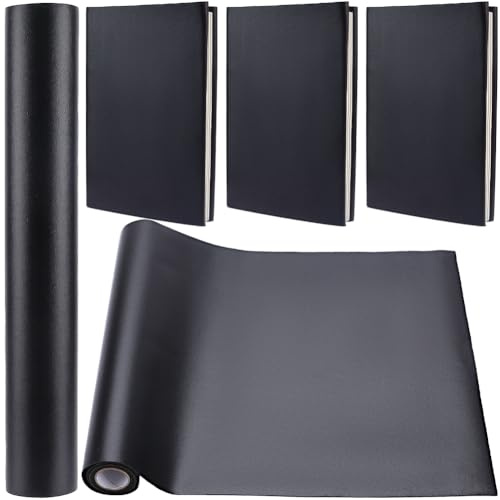 CRASPIRE 55 x 11.8 paño de Cuero Sintético Negro para Encuadernación de Libros A4-A8 Superficie Lisa de PU Cubierta de Base No Tejida Cubierta de Libro Álbum de Recortes Protector de Bricolaje