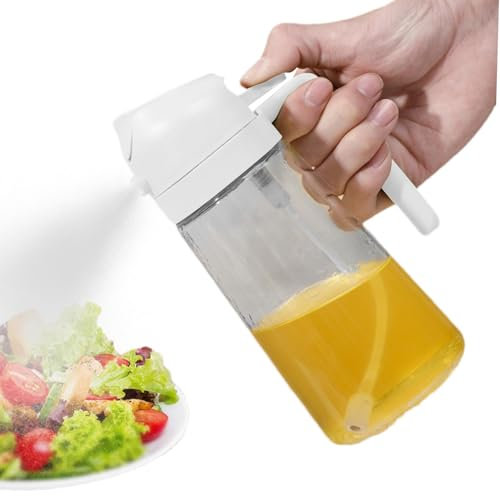 Pulverizador de aceite de vidrio 2 en 1, botella dispensadora de aceite de 470 ml, pulverizador de aceite fácil de rellenar para cocinar con diseño de niebla fina de gran angular, pulverizador de