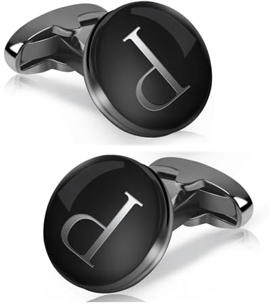 Manschettenknöpfe für Herren, Mr.Van Schwarz Round Classic Initialen Cufflinks Personalisieren Mit Buchstaben Hemd Hochzeit Geschäft Party Für Männer