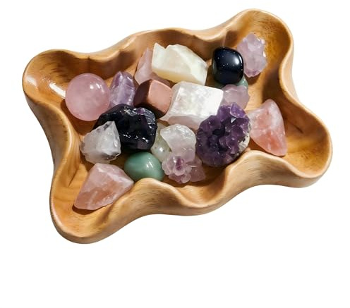 Crystal Tray for Rocks, Gems, and Healing Stones, Wooden Decorative Display Holder, Altar Offering Plate, Zen Decor Tray for Essential Oils