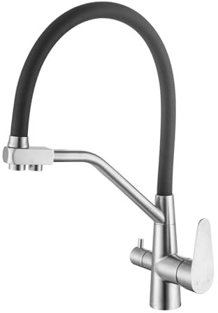 LakeBayMZC Rubinetto Lavello Cucina 3 Vie Per Sistemi Osmosi,3 in 1 Miscelatore Cucina per Acqua Potabile a Doppia Leva,Miscelatore per Lavello Con Beccuccio Flessibile,Girevole a 360 °,spazzolato