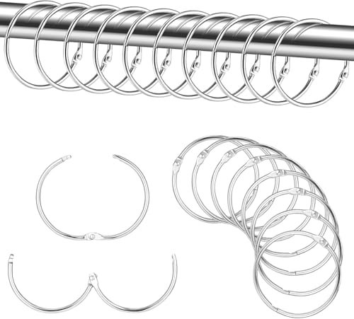 STOUCLA Anelli per tende in metallo, anelli rotondi per doccia in metallo, confezione da 24, argento, anelli per appendere tende, adatti per tende, tende da doccia e altro ancora