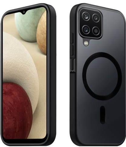 Tawarror Magnetische für Samsung Galaxy A12 Hülle, Matt Transluzente Handyhülle für Samsung A12 PC Rückseite Kratzfest TPU Fallschutz Stoßfest Anti-Fingerabdruck Schutzhülle, Schwarz