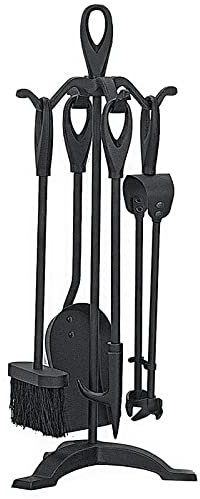 GLJTUO Herramientas para Chimeneas Antiguas De Hierro Forjado, Juego De 5 Piezas De Herramientas Resistentes para Fogatas Al Aire Libre, para Estufas De Leña Y Hogares, Mangos Cóm,
