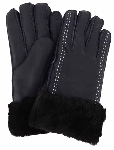 SNUGRUGS Damen Lammfell-Handschuh mit umgeschlagenem Schafsfell-Manschette, Nappa-Finish, Violett, violett, Einheitsgröße