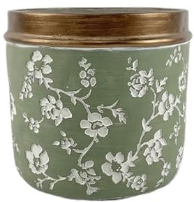 Pflanzentopf Zylindrischer Blumentopf in Grün mit goldfarbenem Rand und weißem Blumentopf mit geprägter Textur aus Zement, for Dekorieren des Wohnzimmers, des Schlafzimmers und des Arbeitszimmers Blum
