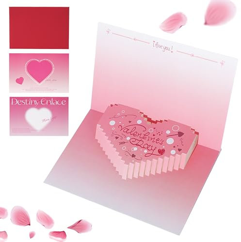 AUEFUDQ Pop-Up Karte 3D Herz Valentinstagskarte Liebe Glückwunschkarte Hochzeitstag Valentinstag Jahrestag Liebeskarte Ich liebe Dich Geschenk Grußkarte für Freundin Frau Paar