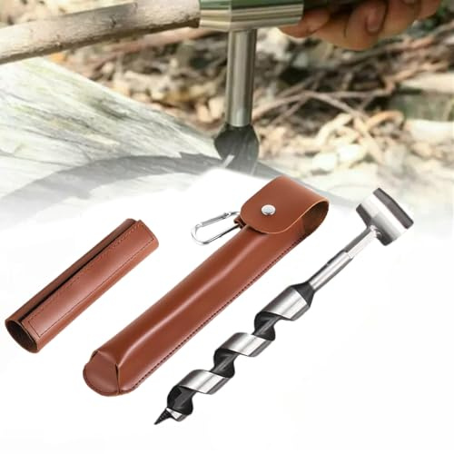 1 x 25,4 cm verlängerter Handbohrer, schärferer Siedler Schraubenschlüssel für einfaches Holzbohren, manueller Handbohrer mit Holster, Outdoor-Survival-Getriebewerkzeug für Camping, Bushcrafting,