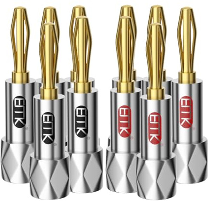 EMK Cosses Banane à Serrage Sécurisé Dorées à l'Or 24K - Connecteurs Fermés pour Câbles Enceintes, Home Cinéma, Ampli, Récepteur A/V et Prises Murales(10 Pièces)