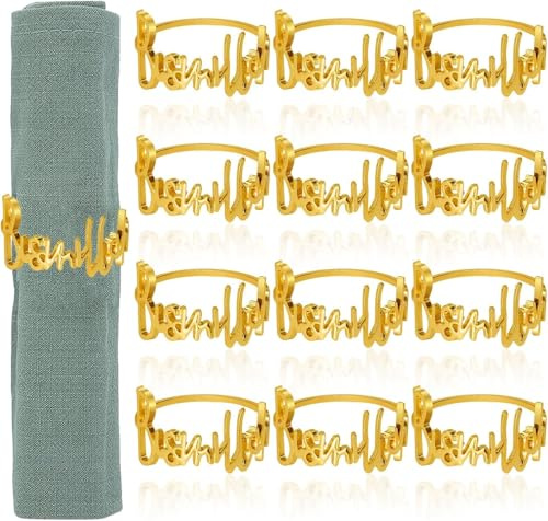 Serviettenringe,12 Stück Letter Metall Serviettenring Set,Tischdekoration Alphabet Serviettenschnallen,Serviettenschnallen Eid für Hochzeit, Party Deko, Ramadan, Bankett