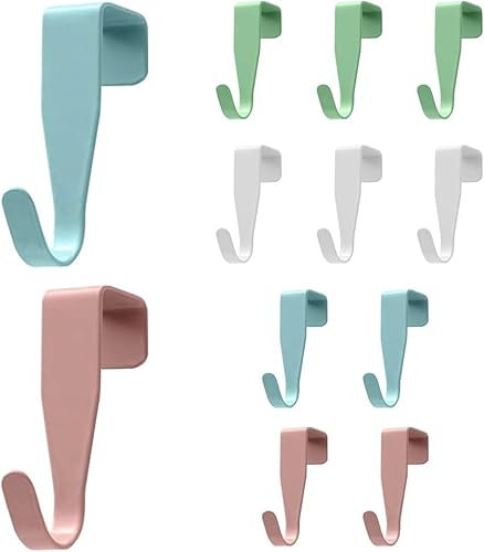 HingtTraum 12 Ganci da Porta in Acciaio Inossidabile – Senza Foratura, Stabili, Multicolore (Bianco, Rosso, Blu, Verde), Adatti per Porte e Armadi Standard