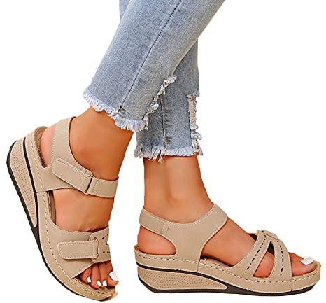 Bastwahl Sandale Orthopedique Femme Ete Confortable Sandales de Marche Chaussures AntidéRapantes Respirantes Et Nu-Pieds BohêMe Bout Ouvert avec Talon Plateforme Comfy Compensées Chaussures