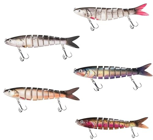 Alriedy 5 teilige Full Water Layer Serie Angelköder, Hecht-Angelköder,Künstlicher Mehrgelenkige Schwimmköder,Wobbler Kunstköder,Spinnköder,Fisch Köder für Zander Barsch Forellen Angelzubehör