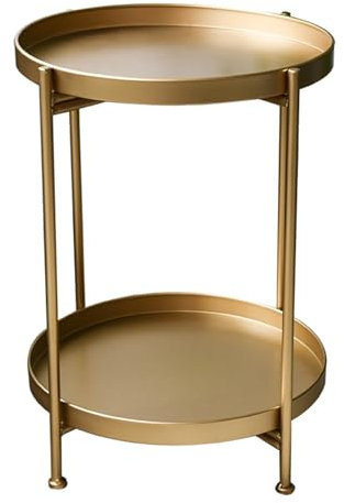 Tavolino rotondo con vassoio rimovibile, design pieghevole a 2 ripiani, portatile, per camera da letto o soggiorno, arredamento moderno per la casa