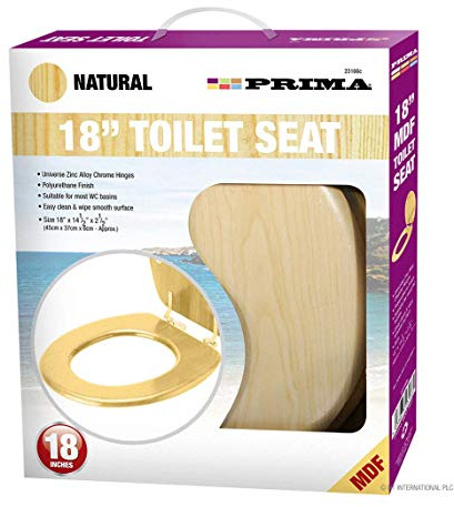 Universal MDF Toilet Seat 45cm with Chrome Hinges – Easy Clean PU Surface, Durable Wood Build, Fits Most Standard Toilets – Stylish Bathroom Replacement Lid