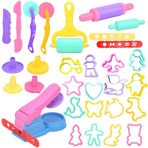 30 PCS Play Doh Tools Set Playdoh Accessories Playdough Cutters Clay Extruders Rollers Molds Playdoh Tools and Cutters, Creation Educational Toy Gift Set (30PCS)