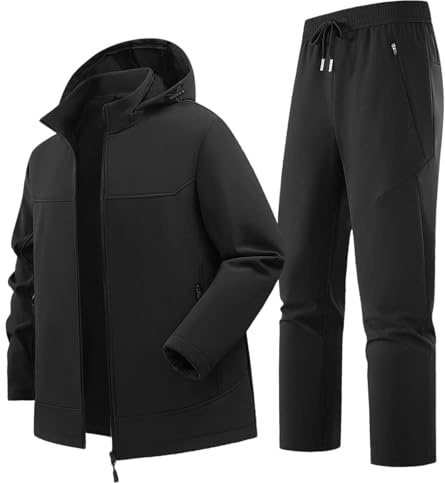 Tuta da sci da uomo, set da 2 pezzi, tuta da neve in due pezzi, impermeabile, giacca foderata in pile, giacca da trekking con cappuccio e pantaloni da neve invernali, tuta da jogging per lavoro e