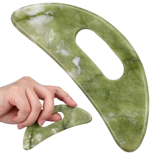 Warmhm Strumento Gua Sha Design Portatile Facile da Impugnare in Jade Verde per Massaggio Cervicale e Trattamenti Relax per Massaggio Viso e Schiena