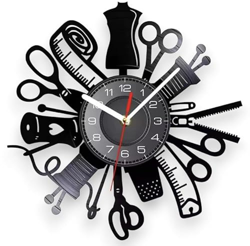 Nähmit Nähfreude Motiv Wanduhr für Nähbegeisterte - Nähen Nähmaschine Liebhaber Motiv Kunstuhr Nähset Stickerei Schneiderei, Schwarz, 30x30cm
