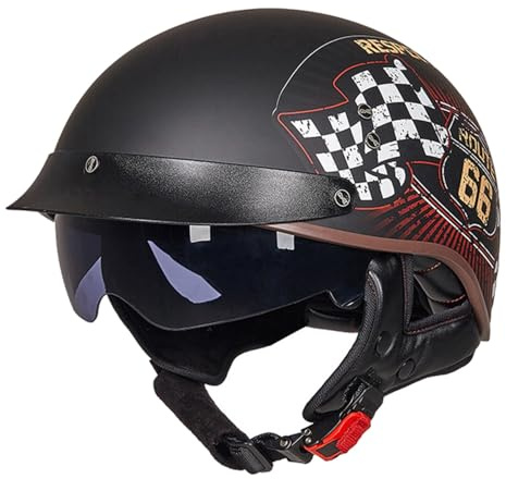 Casco Mezzo Retrò Per Ciclomotore Certificazione ECEDOT Caschi Jet E Demi-Jet Con Visiera Parasole Scura Retrattile Caschi Cromwell Aperto Casco Retrò Moto Elmetto Scodella M,L:59-60CM