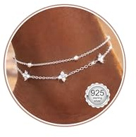Chriscoco vristlänk för kvinnor silver 925 justerbar fotkedja för kvinnor vattentät fotkedja damer lager zirkonia fjärilar hjärta fotkedja sommar strand fotsmycken gåvor silver, Silver