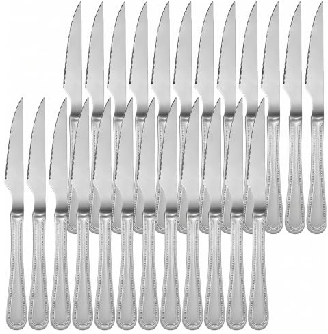 MGE - 24x Coltello da Carne in Acciaio Inossidabile - Set di 24 Coltelli da Bistecca - Set di Coltelli da Tavola - Coltelli da Carne in Acciaio Inox - Coltello da Tavola (Design 2)