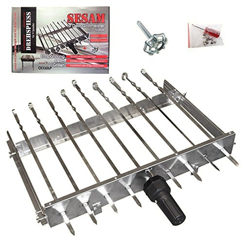 Rejilla con varios pinchos giratorios para 9 brochetas Olymp, eléctrica, para barbacoa, pinchos giratorios