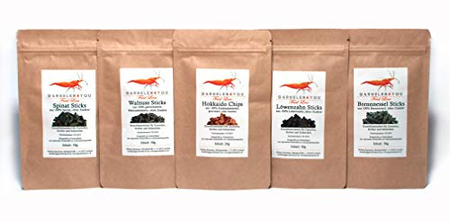 GARNELEN4YOU® Feed Line Full Bundle | Premium Garnelenfutter | nachhaltige Verpackung | Made in Germany | Hokkaido - Brennnessel - Löwenzahn - Spinat - Walnuss | für Garnelen, Krebse und Schnecken