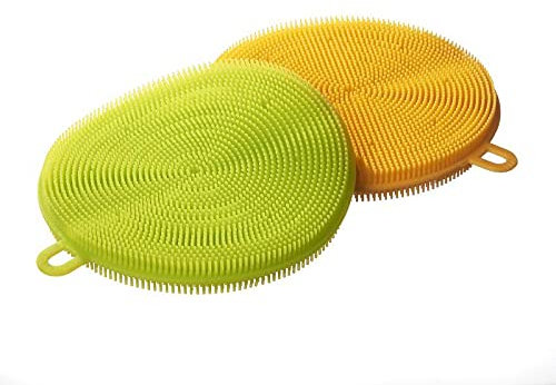 Westfalia Antibakterielle Reinigungsschwämme, Spülschwämme, aus Silikon, 2er-Set, Orange/Limettengrün