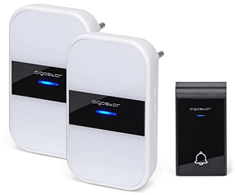 Aigostar-Türklingel Wasserdicht Tragbares Funkklingel Set, Funk Türklingel Kit, Kabellose Türglocke, LED Blinken, 36 Melodien, 150m Reichweite, Plug In für die Steckdose, 1 Klingeltaster & 2 Empfänger