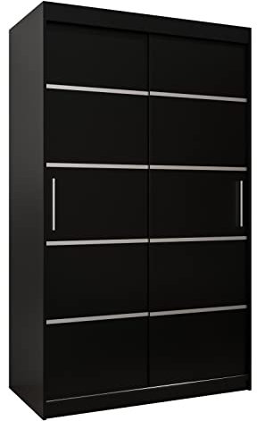 MEBLE KRYSPOL Schwebetürenschrank Verona 1 120 cm Kleiderschrank mit Kleiderstange und Einlegeboden Schlafzimmer- Wohnzimmerschrank Schiebetüren Modern Design (Schubladen: 0, Schwarz)