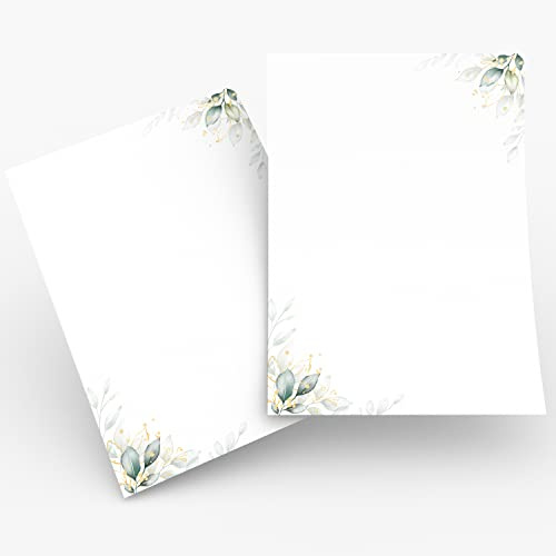 Briefpapier/Briefumschlag Set edel in Grün mit Blättern bedruckt 2 seitig A4 120 g/m² c6 80 g/m² von 10 bis 100 Blatt mit Umschlägen Kuvert vintage (100 Briefpapier OHNE Umschläge)