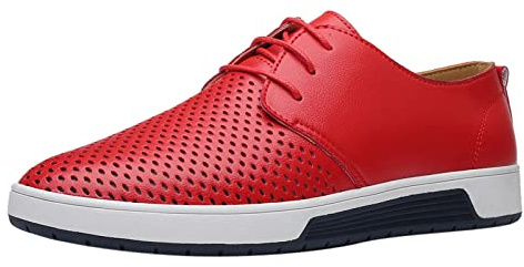 ARtray Herren Schuhe Günstig Kaufen Sommer Style Männer atmungsaktive Bequeme Business Lace-up Freizeit Hohle Feste Lederschuhe Extra Breite Schuhe Herren (Red, 48)