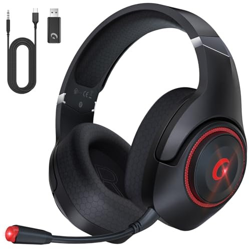 Wireless Gaming Headset for PS5/PC/MAC, 2.4GHz Gaming Headphones Bluetooth With Detachable Noise Cancelling Miccrophone, Wireless Headphones With 3D Surround, 3.5mm Wired Jack for Xbox One Series