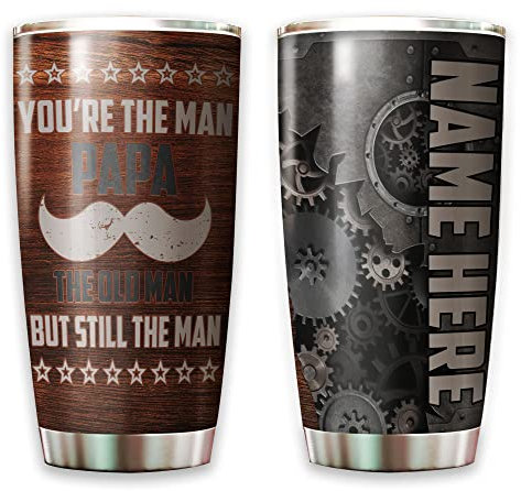 Insulated Travel Mug 590ml Thermal Coffee Cup Eco-Friendly Insulated Travel Cup for Mom Dad Birthday Custom Name Papa Tumbler You're The Man The Old Man But Still The Man