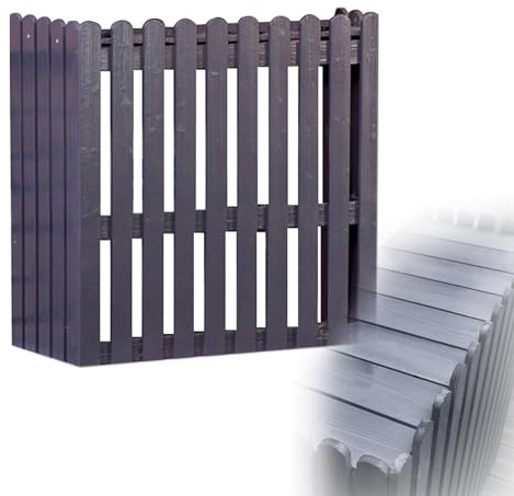 Air Conditioner Rack Outdoor Privacy Slatted Fence Panels Air Conditioner Guardrail Protective Cover Solid Wood Plant Storage Shelf For Hide Outside Unit (Color : Grey, Size : 85x35x84cm)