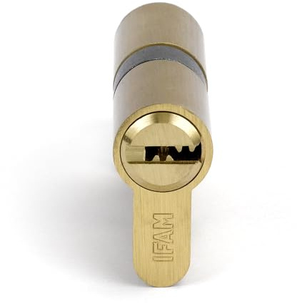 IFAM Cilindro de Pomo para Puertas Start-R, 30x30mm, Leva 15mm, Bombín Cerradura de Seguridad 6 Pitones de Acero, 5 Llaves Reversibles, Sistema Antiganzúa y Antitaladro, Perfil Europeo, Acabado Latón