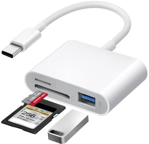 SD Card Reader for iPhone USB C, USB-C to SD/TF Memory Card Reader for iPhone 15/16 Pro Max with USB Port, High Speed Camera Adapter Compatible with iPad/MacBook Pro/Air, Android Phones and Tablets