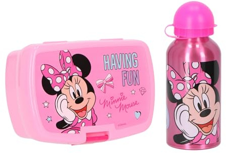 Minnie Mouse Disney Brotdose mit Trinkflasche – Kinder Lunchbox Set, 2-teilig, rosa, ideal für Schule, Kindergarten & Ausflüge