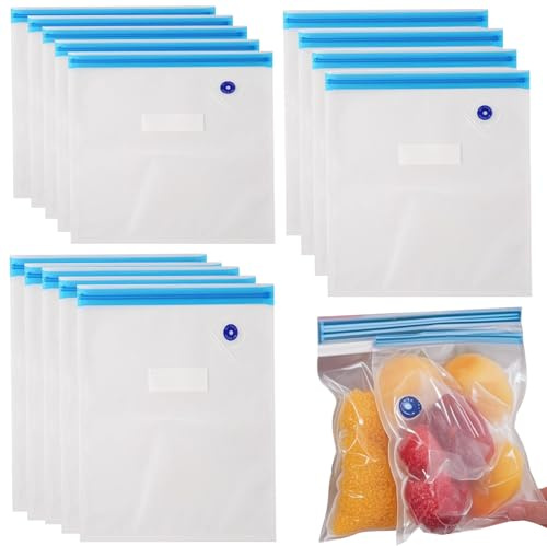 BMYUK Lot de 20 sacs alimentaires réutilisables et portables pour le stockage sous vide, la préparation des repas, la conservation fraîche pour la viande, les fruits, les légumes, 3 tailles