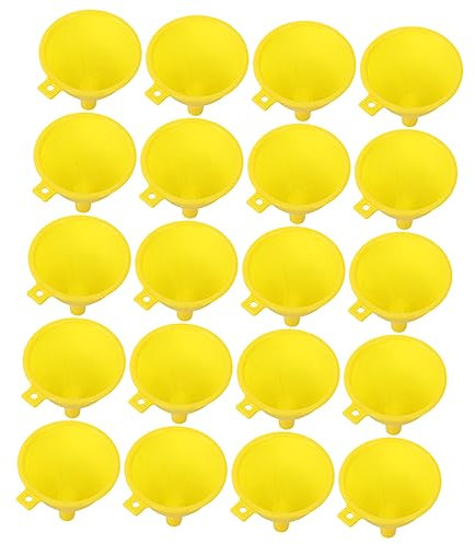 Set di 25 mini imbuti, in plastica gialla, per oli essenziali, spezie e uso in laboratorio, dimensioni 8 cm