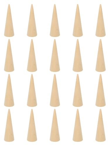 PATIKIL 80x25mm Natürlicher Holz-Kegel-Ringhalter, 20 Stück Finger Schmuck Display Ständer Organisator Unbemalte Holz-Kegel Für DIY Basteln, Holzfarbe