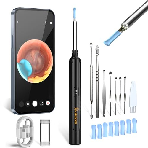 Ohrenschmalz Entferner Otoskop, VITCOCO Ohrenreiniger Mit Wifi & 5MP HD Kamera, IP67 Wasserdichter Ohrreiniger, 3,5-Mm-Linse Mit 6 LEDs Für iPhone, iPad Und Android (Schwarz)