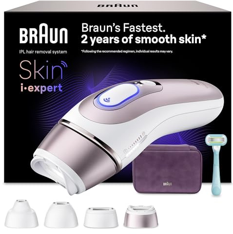 Braun Depiladora Luz Pulsada Smart IPL Skin i·expert, Depiladora Laser con 4 Cabezales, Neceser Y Maquinilla Venus, Reducción Permanente del Vello, Depilación Láser en Casa, PL7431, Blanco/Bronce