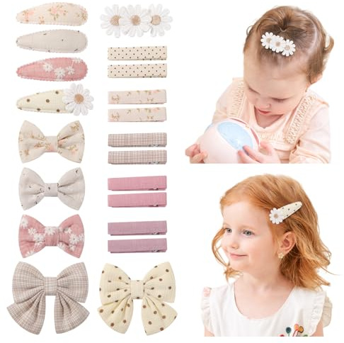 Juego de 20 pinzas para el pelo totalmente forradas y horquillas hechas a mano con lazo para el pelo, accesorios para el cabello para bebés y niñas pequeñas