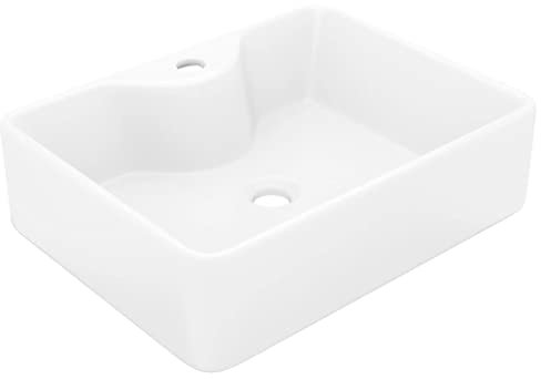 vidaXL Lavabo Cuadrado Orificio de Grifo y Desagüe Cerámica Blanco Lavamanos