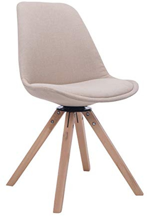 CLP Retrostuhl Troyes Square Mit Stoffbezug Und Hochwertiger Polsterung I Drehbarer Stuhl Mit Schalensitz Und Massiven Holzbeinen | Farbe Creme Gestell Farbe Natur