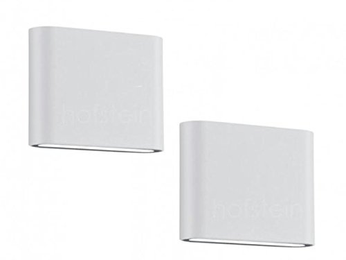 meineWunschleuchte 2er SET kleine flache LED Außenwandleuchten aus Aluminium Weiß, Breite 11,5cm