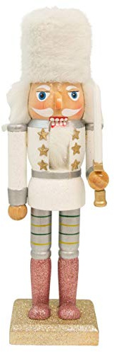 OBC-Kunsthandwerk Nussknacker Kunsthandwerks-Stil Soldat mit Bärenfellmütze weiß-Silber / 25 cm/weihnachtlicher Nussknacker/handbemalte Deko Figur aus Holz/weihnachtlich dekorieren